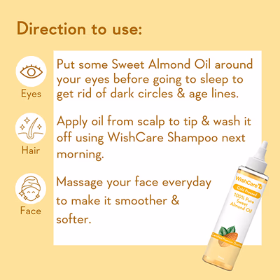 Wishcare 100% Pure Cold Pressed Badam Rogan Sweet Almond Oil-Strengthens Hair & Glowing Skin (200ml) - Hair Oils