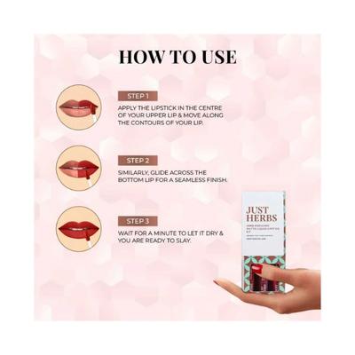 Just Herbs Ayurvedic Liquid Lipstick Kit Set of 3 with Long Lasting, Hydrating - Raspberry Pink, Cinnamon Spice & Rosewood Pink 6ml - Liquid Lipsticks