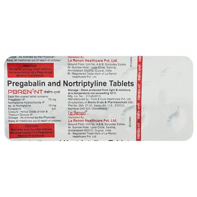 Pbren NT 75/10mg Tablet 10'S - Neuropathic Pain-Dru