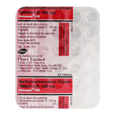 Hetrazan 100mg Tablet 30'S - Parasitic Worms-Ant
