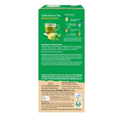 Organic India Tulsi Green Tea Sweet Lemon Sachets (Pack of 25 x 1.8 g) 45 g - Teas