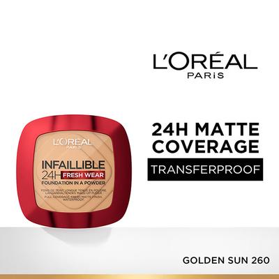 L'Oreal Paris Infallible 24H Fresh Wear Foundation in a Powder, Transferproof, Golden Sun 260 9 gm - Foundation