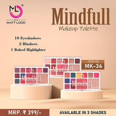 Matt Look 13 Shades Mindful Eyeshadow Baked Highlighter Blush Makeup Palette Smooth Blendable Colors- 03 16.5 gm - Face Palettes