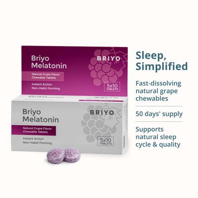 Briyo Melatonin Chewable Tablets - Natural Grape Flavour 50's - Mental Health