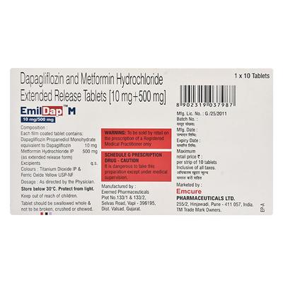 EMILDAP M 10/500 Tablet 10's - Diabetes-Ant