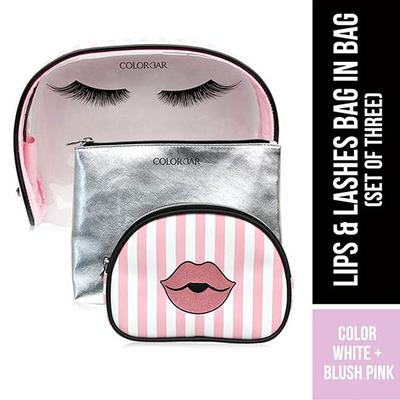 Colorbar Lips & Lashes Bag In Bag(Set Of Three) - White + Blush Pink 1's - Makeup Bags & Cases