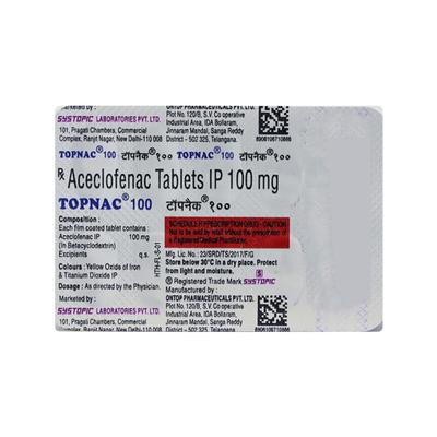 Topnac 100mg Tablet 10'S - Pain relief-Nsa