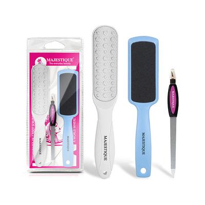 Majestique Large Double-Sided Foot Scrubber Set with Nail Filer, Hard Skin Removal - Multicolor 1's - Body Scrubbers & Brushes