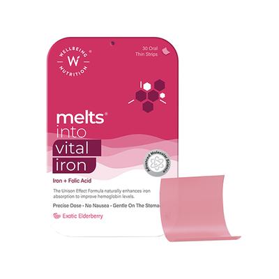 Wellbeing Nutrition Melts Vital Iron Plant Based Iron (ABFortis), Beetroot, Swiss Chard, Pumpkin Seeds, Vitamin C and Folate 30 Strips - Calcium And Minerals