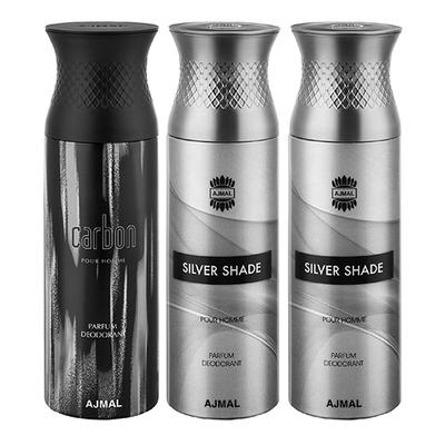Ajmal Carbon & Silver Shade & Silver Shade Deodorant Spray - For Men (Pack Of 3) 200 ml - Men Perfumes (Edt/Edp)