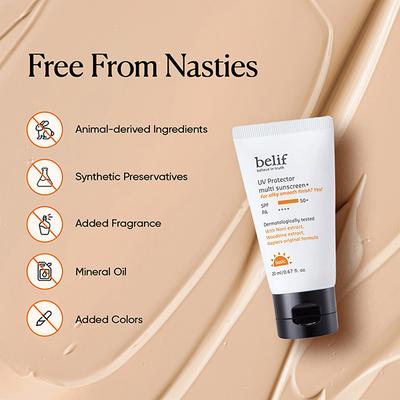 Belif Uv Protector Korean Vegan Tinted Mineral Face Sunscreen SPF 50+ For Tone Up Matte Finish 20 ml - Face Sunscreen