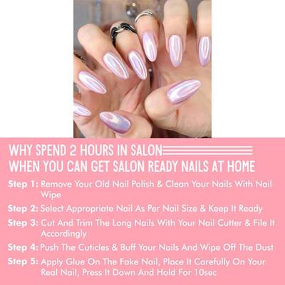 Nails On Board Handmade Press On Gel Nails- Holographic Pink Free size 50 gm - Nail Care
