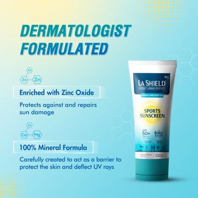 La Shield Mineral Sports Sunscreen Gel SPF 50+ 100% Mineral Sunscreen PA+++ 50 gm - Body Sunscreen