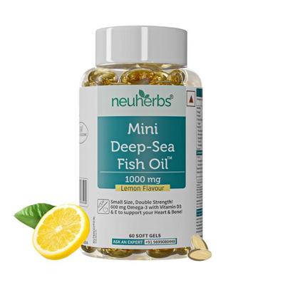 Neuherbs Mini Deep - Sea Fish Oil 1000 mg SoftGels - Lemon Flavour 60's - Omega Fish Oil Fatty Acids