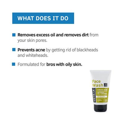 Ustraa Face Wash Checks Acne and Intense Oil Control For Oily Skin with Key Lime & Basil 100gm - Face Wash & Cleansers