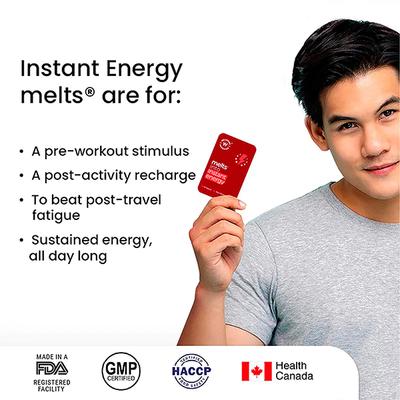 Wellbeing Nutrition Melts Instant Energy, 100% Plant Based Green Tea Caffeine, Essential Electrolytes and Vitamins (30 Strips) - Energy Drinks