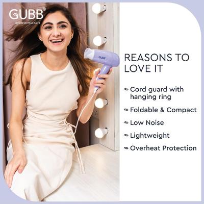 GUBB Foldable 1000 Watts Hair Dryer with Dual Heat Settings & Detachable Nozzle - (GB-128) Purple 1's - Hair Dryers