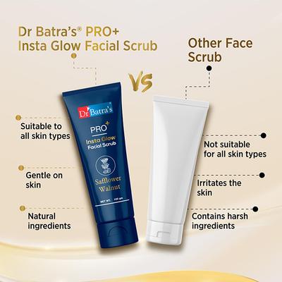 Dr Batras Pro+ Insta Glow Facial Scrub for Exfoliating Dead Skin Cells, Enriched with Walnut 100 gm - Face Scrubs