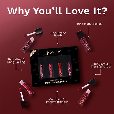 Pilgrim Bold Mistress Matte Mini Liquid Lipstick 4 in 1 Pack Smudgeproof, Hydrating & Lightweight 4 ml - Liquid Lipsticks