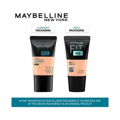 Maybelline New York Fit Me Matte+Poreless Liquid Foundation Tube, 220 Natural Beige 18 ml - Foundation
