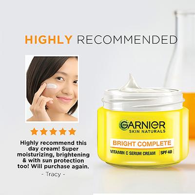 Garnier Bright Complete 3X Vitamin C+Lemon SPF 40 /PA+++ Serum Cream 45gm - Face Moisturizers