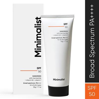 Minimalist Spf 50 PA ++++ Sunscreen with niacinamide , vitamin b5, vitamin f 50 gm - Face Sunscreen