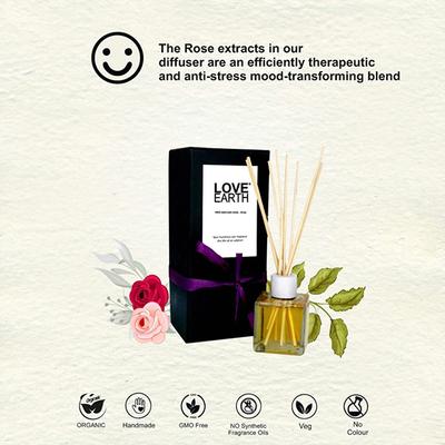 Love Earth Reed Diffuser Rose Fragrance with Rose Extracts - Aromatherapy 30 ml - Diffuser