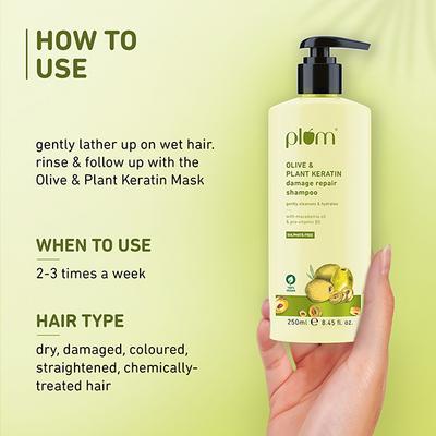 Plum Olive Plant Keratin Damage Repair Shampoo Gently Cleanses & Hydrates With Macadamia oil & Pro- Vitamin B5 250ml - Shampoos