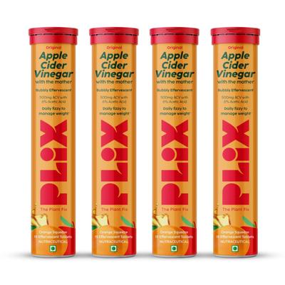Plix Original Apple Cider Vinegar Effervescent Tablet - Orange Squeeze (Pack of 4 x 15's) 1's - Apple Cider Vinegar - Acv