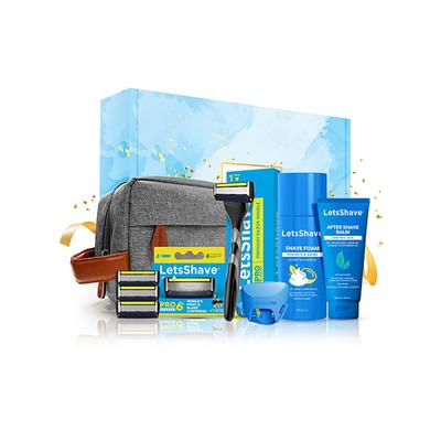 Letsshave Pro 6 Premium Gift Set 6 Blade Razor with Cartridges, Travel Cap, Shave Foam, After Shave Balm and Travel Bag Complete Shaving Kit for Men 1's - Razors & Cartridges
