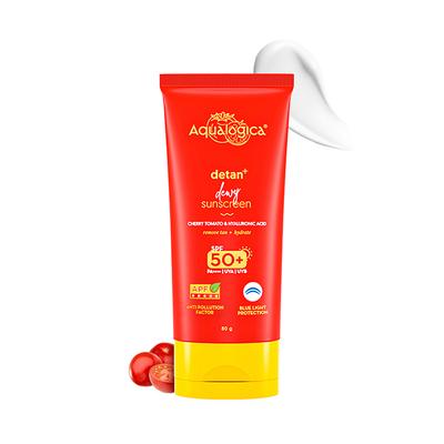 Aqualogica Detan+ Dewy Lightweight Sunscreen Gel SPF 50+ PA++++ For Tan-free, Bright & Hydrated Skin - 80 gm - Body Sunscreen