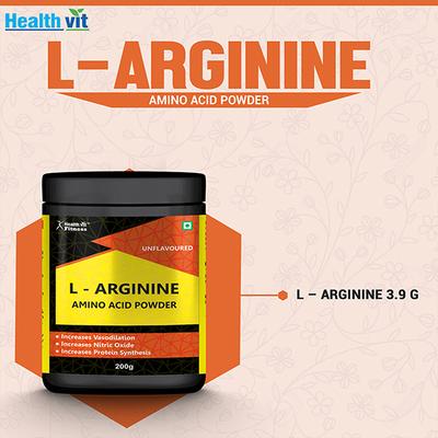 Healthvit Fitness L-Arginine Amino Acid Powder Muscle Building and Endurance 200 gm - General Health