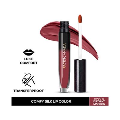 Faces Canada Comfy Silk Liquid Lip Color with Mulberry Oil & Vitamin E Elegant Maroon 08 3ml - Liquid Lipsticks
