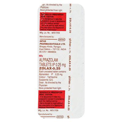 Zolax 0.25mg Tablet 10'S - Anxiety-Anx