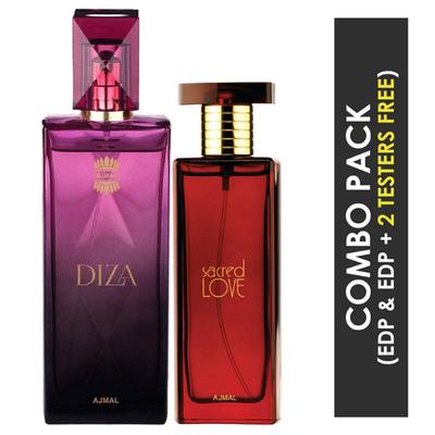 Ajmal Sacred Love EDP Floral Musky Perfume And Diza EDP Fruity Floral Perfume 150 ml - Women Perfumes (Edt/Edp)