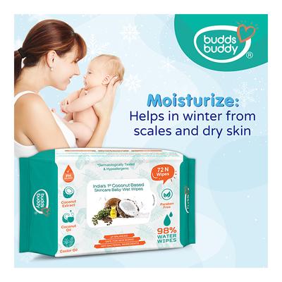Buddsbuddy Coconut Based Skincare Baby Wet Wipes (Pack of 2 x 72's) - Diapers & Wipes