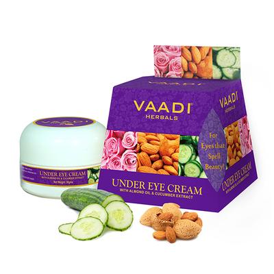 Vaadi Herbals Under Eye Cream - Almond Oil & Cucumber Extract with Pink Rose 30gm - Under Eye Creams & Serums