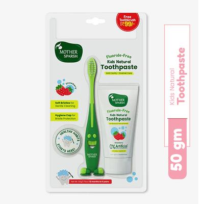 Mother Sparsh Kids Natural Toothpaste (Free Toothbrush) -Strawberry 50 g - Baby Oral Care