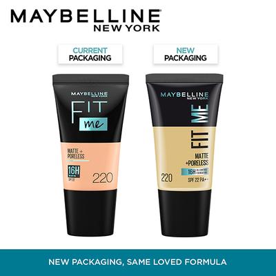 Maybelline New York Fit Me Matte+Poreless Liquid Foundation Tube, 220 Natural Beige 18 ml - Foundation