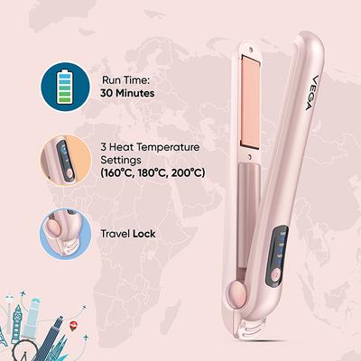 Vega Go Mini Cordless Hair Straightener for Women with Power Bank for Mobile and Travel Friendly 280 gm - Straighteners