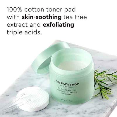 The Face Shop Tea Tree Toner Pads - Korean Toner with Salicylic Acid for Acne & Oily Skin - 150ml - Face Mists