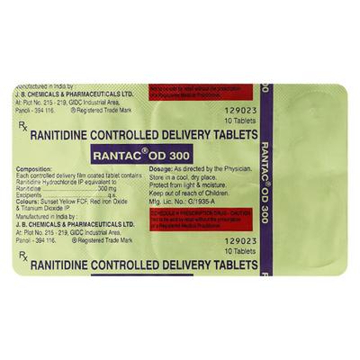Rantac OD 300mg Tablet 10'S - Ulcer/Reflux/Flatulence-Aaa