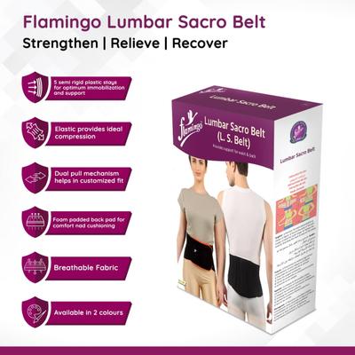 Flamingo Lumbar Sacro Belt - Black (OC - 2001) (L) - Abdomen/Neck/Arm/Elbow Supports