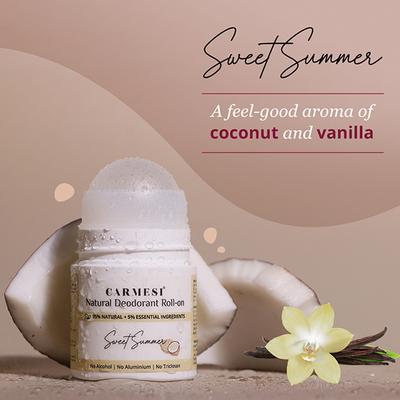 Carmesi Natural Deodorant Roll-On for Women, Controls Sweat & Odour All Day, Sweet Summer 50 ml - Women Deodorants/Roll-Ons