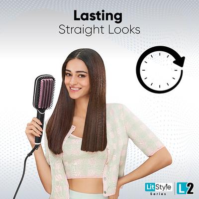 Vega Litstyle L2 Straightener Brush for Women with Smart Memory Function, Quick Heat-Up (VHSB-07) 513 gm - Straighteners