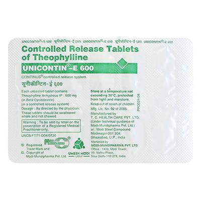 Unicontin E 600mg Tablet 10'S - Asthma/COPD-Ast