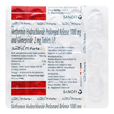 Amaryl M Forte 2mg Tablet 15'S - Diabetes-Ant
