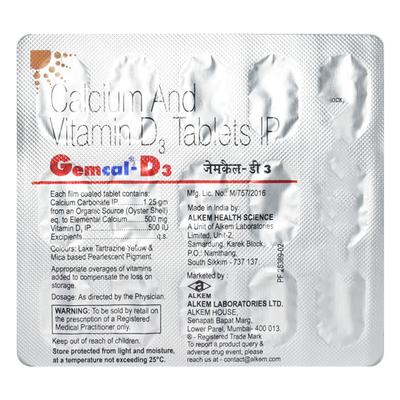 GEMCAL D3 Tablet 15's - Supplements-Cal