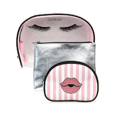 Colorbar Lips & Lashes Bag In Bag(Set Of Three) - White + Blush Pink 1's - Makeup Bags & Cases