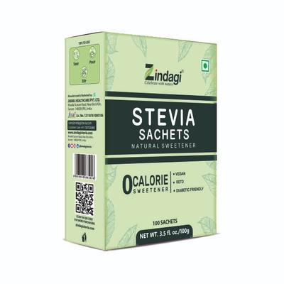 Zindagi Stevia Natural Sweetener Sachets (Pack of 1 gm x 100's) - Sugar Substitute